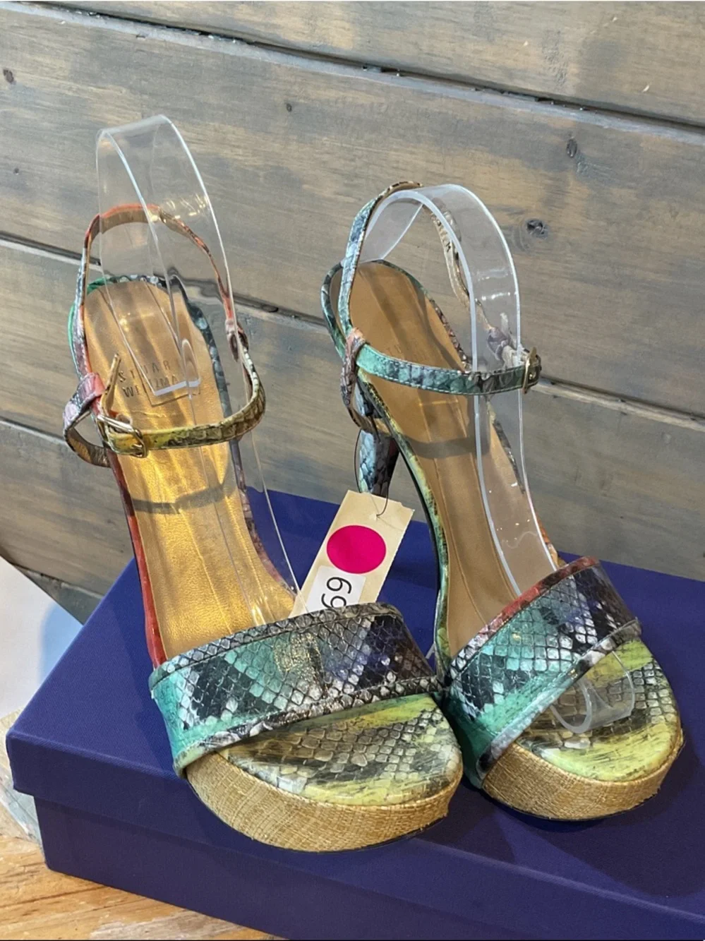 Stuart Weitzman Multicolor Snake-Print Wedge Sandals - Picture 1 of 5